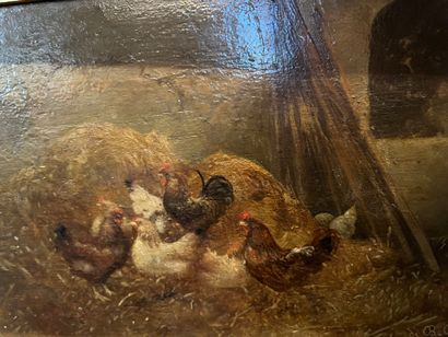 null B. de RIGAUD (19th century)
"In the henhouse".
Oil on panel. 26 x 17 cm
A reproduction...