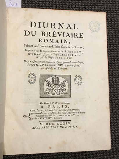 null URBAN VIII Pope Diurnal of the Roman Breviary. Paris, 1774. In-4. 1 vol.



COLLECTION...