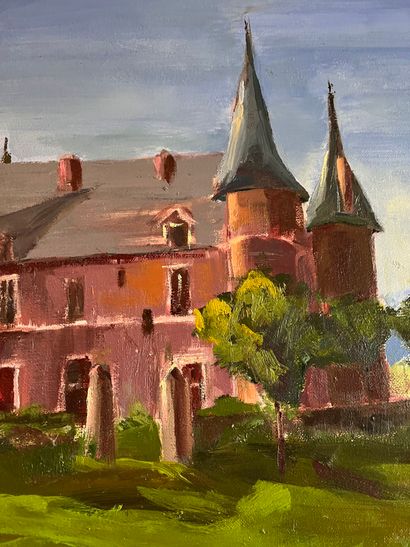null Bonnie POWERS (20th-21st century) 
"View of Hannaches Castle".
Oil on canvas.
34...