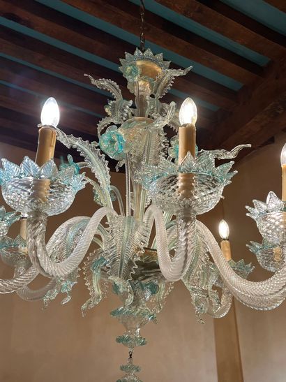 null Chandelier with eight arms of light out of glass of Venice, translucent and...