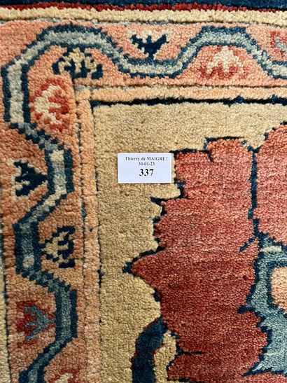 null Wool carpet blue background, decoration with large polychrome stylized floral...