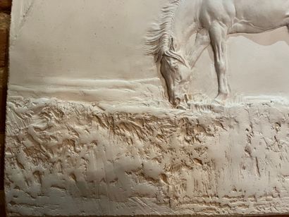 null Frédéric JAGER (1957)
Bas-relief in plaster representing horses. 
Signed, numbered...