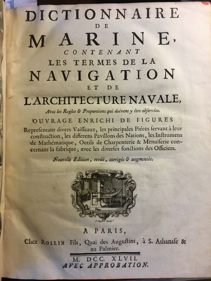 null [MARINE - AUBIN (Nicolas)]. Dictionnaire de marine, contenant les termes de...