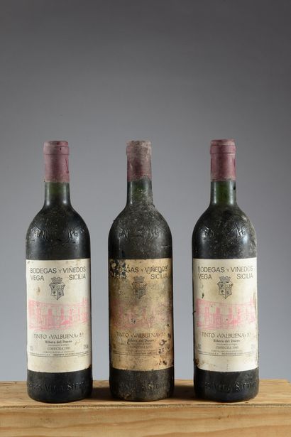 null 3 bouteilles RIBERA DEL DUERO "Tinto Valbuena 5°", Vega Sicilia 1985 (es, elt,...
