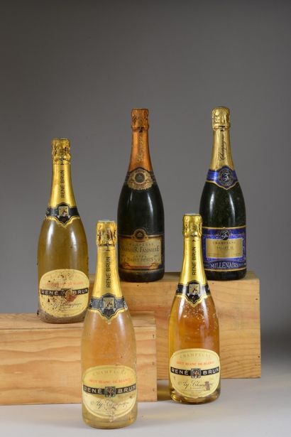 5 bouteilles CHAMPAGNE DIVERS (3 René Brun...