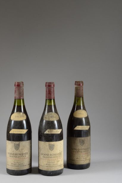 null 3 bouteilles VOSNE-ROMANÉE "Cros-Parantoux 1er cru", Henri Jayer 1985 (es, légèrement...