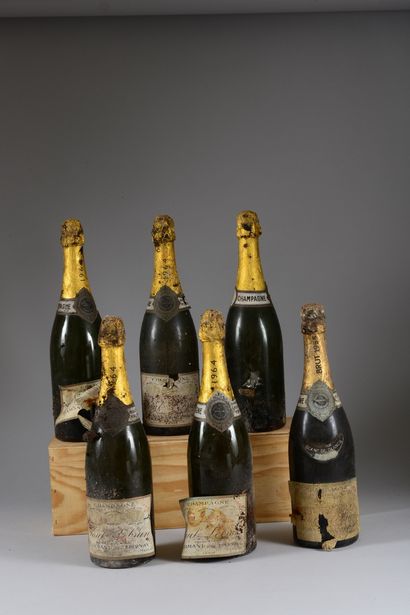 5 bouteilles CHAMPAGNE Paul Labrun 1964 (Blanc...