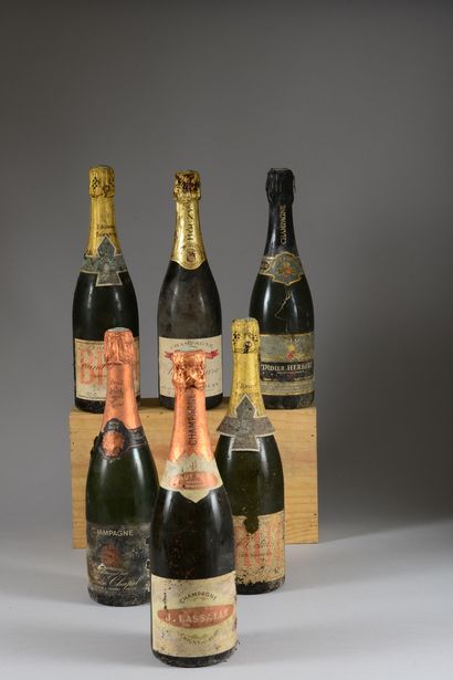 null 6 bouteilles CHAMPAGNE DIVERS (anciens : 2 Edouard Besserat, 1 J. Lassalle rosé,...