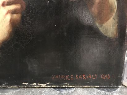 null Portrait d'homme à la cigarette 
Huile sur toile portant signature Maurice Karvaly...