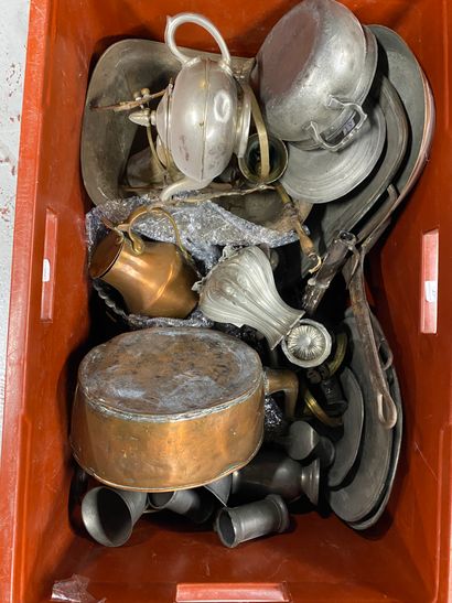 null Pewter and copperware handles including pitchers, covered pots, pourers and...