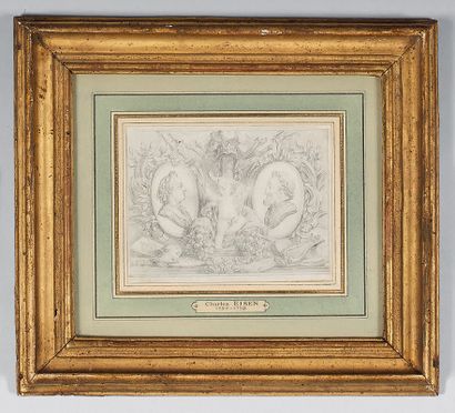 Charles EISEN (Valenciennes, 1720 - Bruxelles, 1778) Allégorie aux portraits d'Henri...