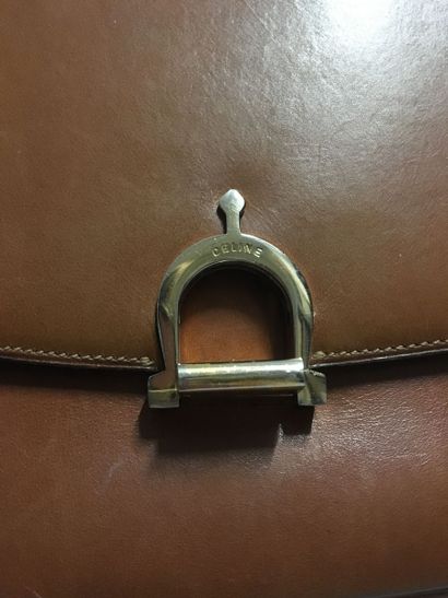 null CELINE: Camel leather half moon bag, adjustable shoulder strap, horseshoe shaped...