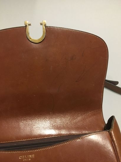 null CELINE: Camel leather half moon bag, adjustable shoulder strap, horseshoe shaped...