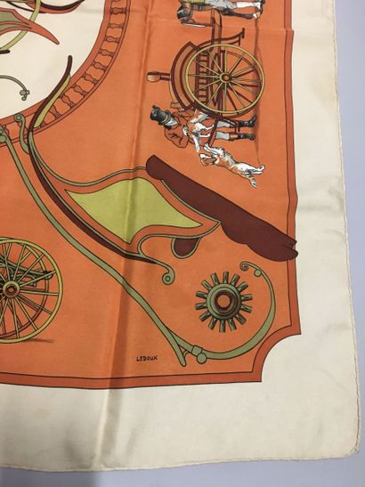 null HERMES Paris made in France: Printed silk square titled "Carrossier", orange...