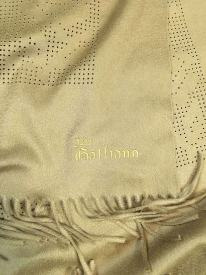 null John GALLIANO
Khaki cashmere stole with fringed finish, with floral pattern...