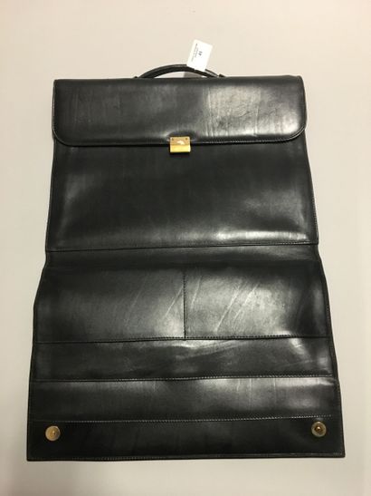 null LANCEL: Black leather briefcase, handle, golden brass lock, push button. Good...