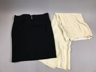 null CHANEL, HERMES SPORT: Set including a black woolen skirt with buttoned front...