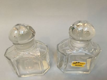 null Guerlain - (1950's)
Two Baccarat colorless pressed crystal bottles "au bouchon...