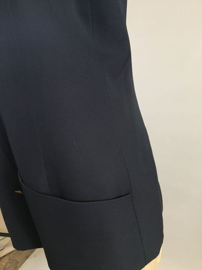null CHANEL: Navy blue wool gabardine jacket with notched collar, double breasted,...