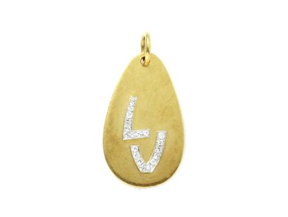 null Piriform pendant in 750 thousandths gold, applied with the monogram ''LV'' dressed...