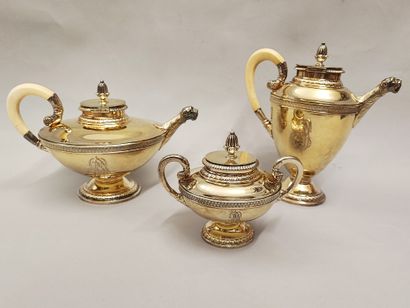 null GOLDEN SILVER (925) TEA AND COFFEE SET (3 pieces). Germany, 19th-20th century....