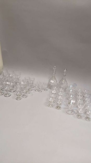 null Set of two parts of glasses services including wine glasses, cups, two carafes...