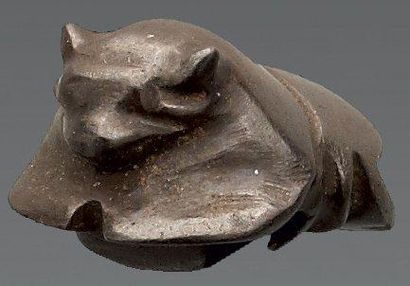 null Rare scarabée bouton à tête de taureau Hématite. Egypte, période Ptolémaïque,...