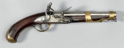 XVIIIe Pistolet de cavalerie à silex modèle 1776, canon poinçonné et daté: "76",...