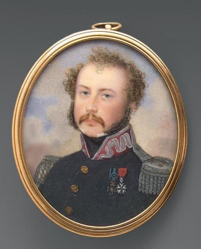 null Miniature ovale sur ivoire: Portrait d'un général de division polonais; il est...