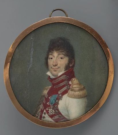 Boze Joseph Miniature ronde sur ivoire, signée à droite: "Boze": Portrait d'un colonel...