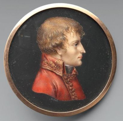 H. Viel Miniature ronde sur ivoire, signée en bas: Portrait de Bonaparte Premier...