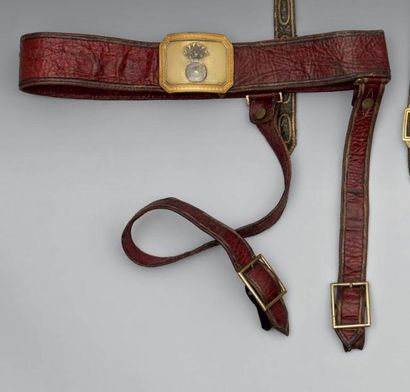 null Ceinturon d'officier de grosse cavalerie, cuirassier ou carabinier, en maroquin...