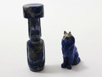null Ensemble en lapis lazuli de belle couleur, composé de 2 sujets représentant...