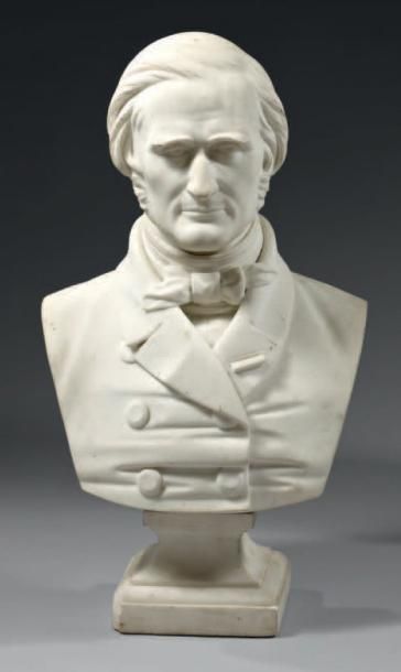 Joseph LESCORNE fecit, 1863 Buste en marbre blanc, figurant un homme à la cravate...