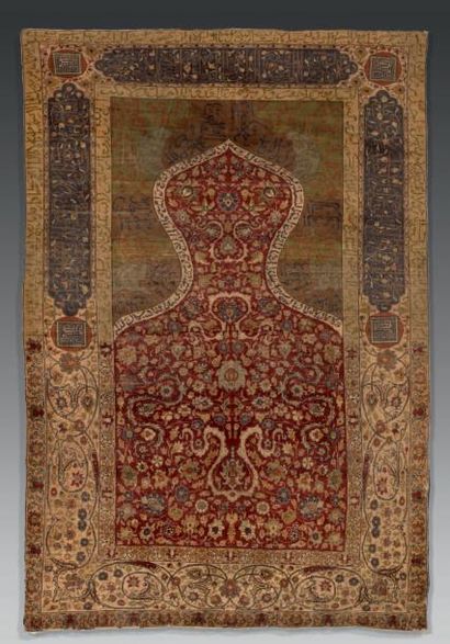 Rare tapis de prière d'Hereke (Turquie) de...