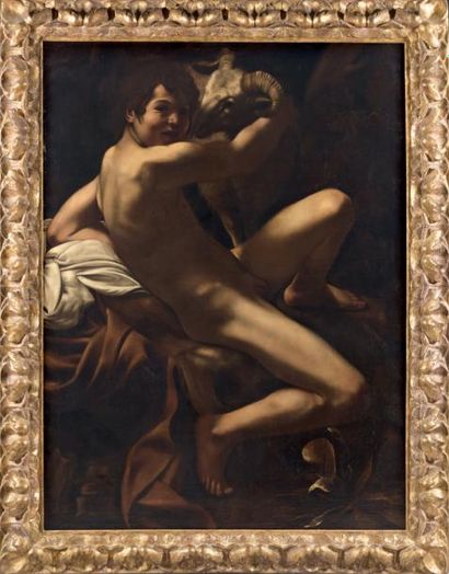 Ecole ITALIENNE du XVIIème siècle, suiveur de CARAVAGE Jeune homme au bélier Toile....