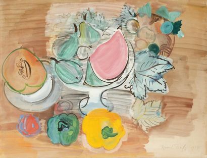 Raoul DUFY (1877 - 1953) Nature morte au melon et aux poivrons, 1934 Gouache et aquarelle,...