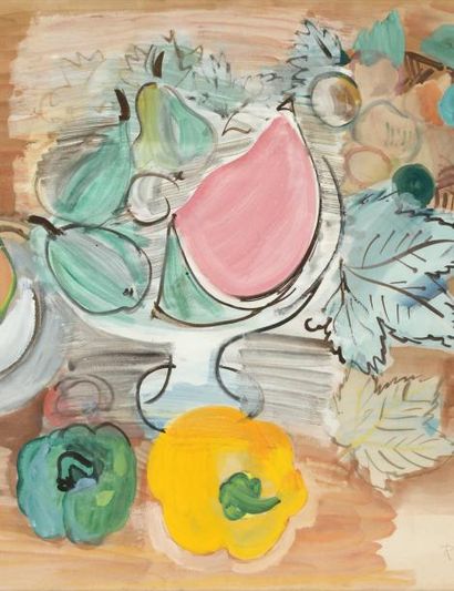 Raoul DUFY (1877 - 1953) Nature morte au melon et aux poivrons, 1934 Gouache et aquarelle,...