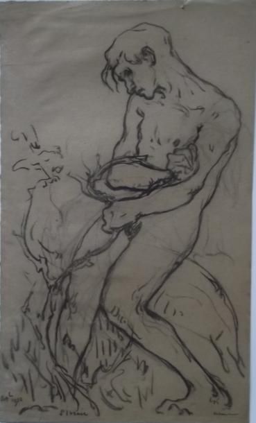 Edouard-Louis HENRY-BAUDOT (1871-1953) L'ivraie Fusain sur papier bistre, signé du...