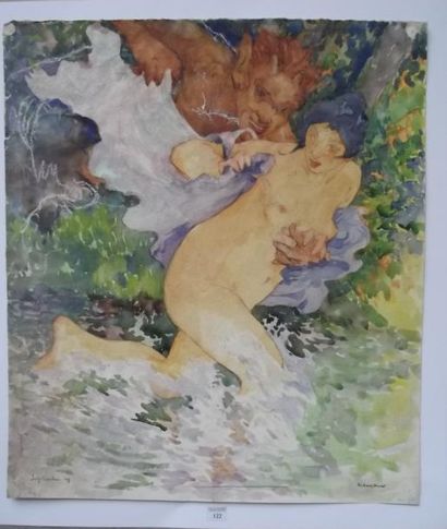 Edouard-Louis HENRY-BAUDOT (1871-1953) Etude pour satyre et nymphe Aquarelle et gouache...