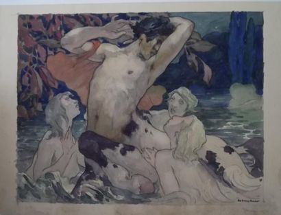 Edouard-Louis HENRY-BAUDOT (1871-1953) Centaure et naïades Aquarelle et gouache,...