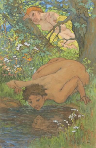 Edouard-Louis HENRY-BAUDOT (1871-1953) La Mythologie Fusain, aquarelle et gouache,...