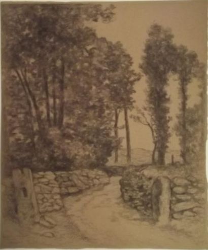 Edouard-Louis HENRY-BAUDOT (1871-1953) Chemin creux (Le Paradis) à Raguenès Dessin...