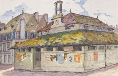 Edouard-Louis HENRY-BAUDOT (1871-1953) Réunion de deux vues de Concarneau Les Halles,...