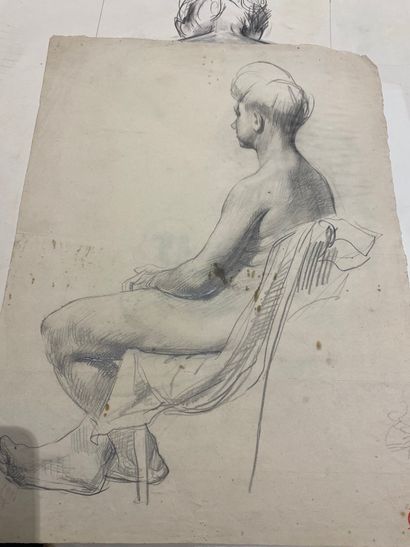 Alejo VIDAL-QUADRAS (1919-1994) Nude, face
Thirteen black pencil, stump and ink drawings,...