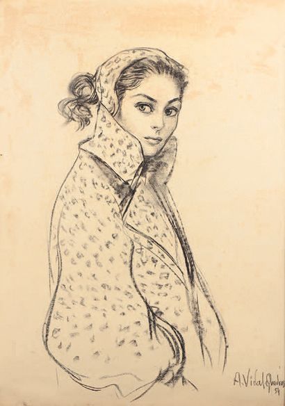 Alejo VIDAL-QUADRAS (1919-1994) Portrait of Anna Maria Pierangeli, 1954
Charcoal...