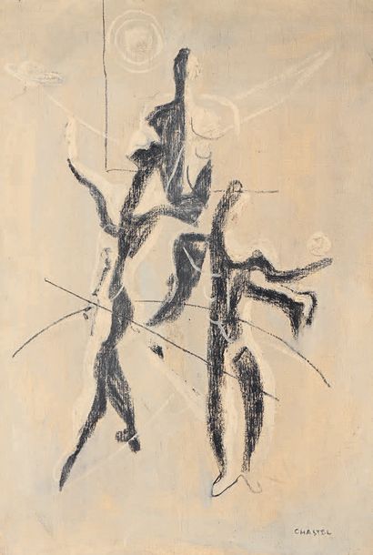 Roger CHASTEL (1897-1981) Arlequins, vers 1930
Technique mixte, signée en bas vers...