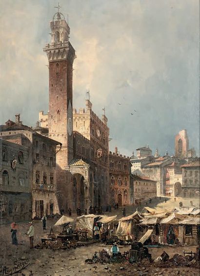 Auguste von SIEGEN (Né en 1850) Market Place in Italy
Oil on panel, signed lower...