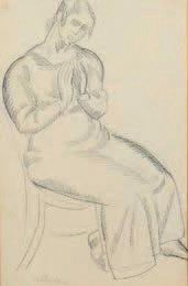 André LHOTE (1885-1962) Seated woman with clasped hands, 1910
Black pencil drawing,...