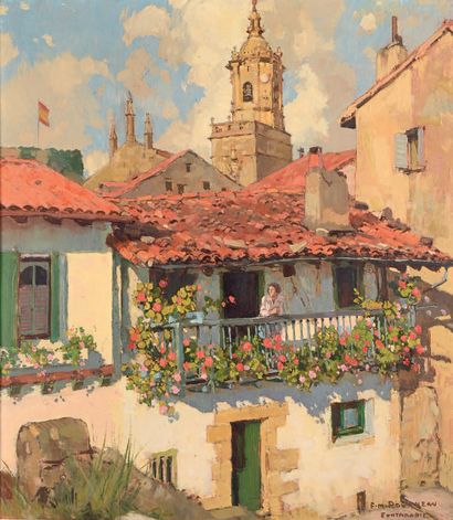 François Marie ROGANEAU (1883-1973) The balcony in bloom at Fontarabie
Oil on panel.
Signed...